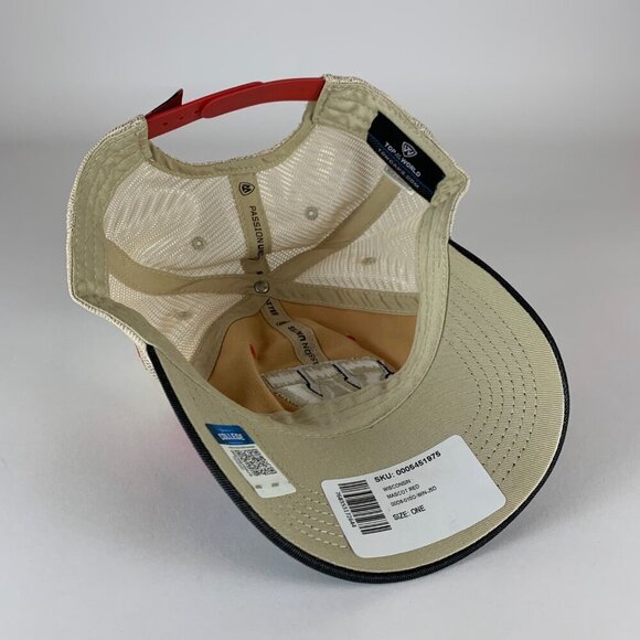 Wisconsin Badgers NCAA Red Black Beige Top of the World Relaxed Fit Trucker Hat - Picture 4 of 5